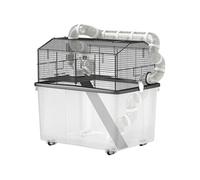 Cage pour hamster sur roulettes - cage à rongeur 2 portes - accessoires multiples - acier noir PP transparent