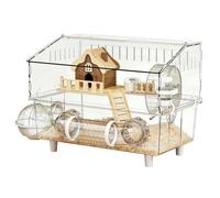 Cage pour Hamster Syrien,Habitat Transparent en Acrylique à 2 Niveaux - pour Gerbille - pour Jeux Extérieur, Maison, Observation Intérieure, Animalerie