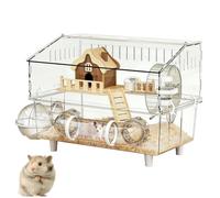 Cage pour Hamster Syrien,Maison Transparente en Acrylique à 2 Étages - Habitat pour Petit Animal,pour Animalerie, Observation en Intérieur, Jeux Extérieurs et Maison