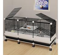 Cage pour lapin d'intérieur cryptée à monter soi-même, avec déflecteur anti-éclaboussures et lucarne, design double couche, avec roues pivotantes (couleur unique, 139 x 47 x 65 cm)