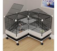 Cage pour lapin d'intérieur cryptée à monter soi-même, avec déflecteur anti-éclaboussures et lucarne, design double couche, avec roues pivotantes