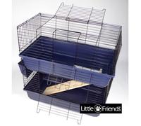 Little Friends Cage à Lapin Double Niveau 80 cm Bleu/Noir