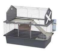 Cage BARN 80 pour Lapins et Petits Animaux, 2 étages, Toit Ouvrant, Accessoires et Adhésifs Inclus Gris
