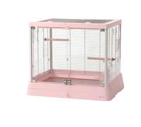 Cage pour Oiseaux Cage Volière Abri Habitat Logement avec Accès Frontal Panneaux Latéraux Perchoirs Naturels Coupelles Claires Base Rigide Anti-Grains, Array, Rose INOX, Style to 2