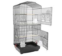 Cage pour Oiseaux Volière de Perroquet Canaries Perruche Canaris 4 mangeoires, 3 perchoirs, 46 * 36 * 92cm Noir