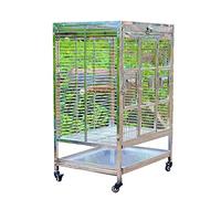 Cage pour perroquet en acier inoxydable avec support en bois - Design spacieux pour grands oiseaux, avec rouleau inférieur et gobelets pour nourrir et se déplacer facilement