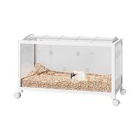 Cage pour Petit Animal Large Taille en métal Blanc et Acrylique Transparent - Ventilation helloérieure, Porte Frontale, Toit ouvrant, sur roulettes - Facile à déplacer, modèle empilable