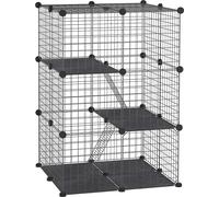 Cage pour petits animaux, 3 niveaux, métal, noir, 70x70x105 cm, carrés