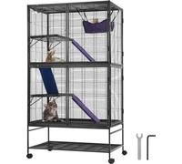 Cage pour petits animaux 4 étages - Cage métallique pour furets - 3 rampes - 92x58x164 cm - Cage spacieuse pour animaux