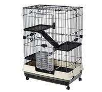 Cage pour Petits Animaux à 4 Niveaux de 32 Pouces avec Hauteur réglable, Roues verrouillables, espacement des Barres de 2,1 cm et Conception à accès Multiple - Plateaux Amovibles, (Schwarz)