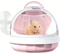 Cage pour petits animaux avec bouteille d'eau, 18cm Cage de voyage portable pour petits hamsters avec poignée, cage respirante pour cochons d'Inde (Rose)