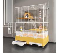 Cage pour Petits Animaux, Clapier avec Plateaux Coulissants et Cloison Anti-éClaboussures - Habitat IntéRieur pour Lapins, Cochons d'Inde Et Chinchillas(Yellow)