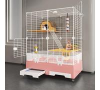 Cage pour Petits Animaux, Clapier avec Plateaux Coulissants et Cloison Anti-éClaboussures - Habitat IntéRieur pour Lapins, Cochons d'Inde Et Chinchillas(Pink)