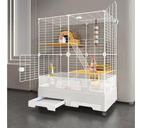 Cage pour Petits Animaux, Clapier avec Plateaux Coulissants et Cloison Anti-éClaboussures - Habitat IntéRieur pour Lapins, Cochons d'Inde Et Chinchillas(White)