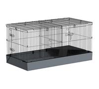 Cage pour petits animaux - PawHut - 2 en 1 - avec dessus amovible - 2 zones séparées, perchoir, rampe - en acier - noir