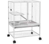 Cage pour petits animaux - PawHut - sur roulettes -2 niveaux avec 2 portes - 1 rampe - 1 étagère de rangement - gris