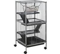 PawHut Cage pour petits animaux 4 niveaux, roulettes, 2 portes, hamac, plateau amovible – Gris