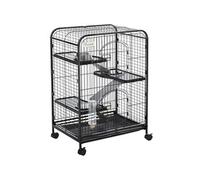 PawHut Cage pour petits animaux roulante – 3 rampes, 3 plates-formes, bac amovible, acier PP, noire
