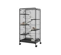 Cage pour petits animaux roulante 5 rampes 5 plateformes gamelle distributeur eau plateau amovible métal PP noir