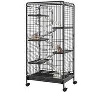 Pawhut Cage pour rongeurs roulante 5 rampes 5 plates-formes bac amovible 61,5x44x131 cm noire