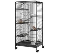 Cage Pour Petits Animaux Roulante 5 Rampes 5 Plateformes Gamelle Distributeur Eau Plateau Amovible Métal Pp Noir