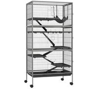 Cage pour rongeurs multifonction - PawHut - 4 plateformes - 3 rampes - 4 portes - acier - noir