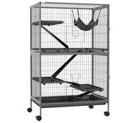 Cage pour rongeurs Pawhut Multifonction 4 Plateformes 3 rampes 4 Portes dim. 80L x 52l x 128H cm acier Gris argenté Noir