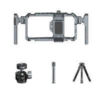 Cage pour smartphone avec double poignée 5 adaptateurs de griffe 1/4 trou de vis compatible avec les gammes de 17,2 x 9 cm la plupart des téléphones Cage de téléphone en métal