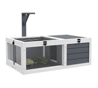 Cage pour tortue - PawHut - avec 2 espaces - support de lampe - 2 plateaux coulissants - 81 x 48 x 31,5 cm - bois massif - gris