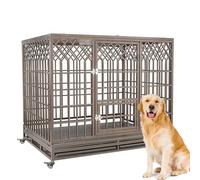 Cage robuste à roulettes avec tube carré résistant aux déchirures - Cage militaire en métal avec plateau amovible, dessus ouvrable, utilisation en intérieur et en extérieur pour chiens de taille