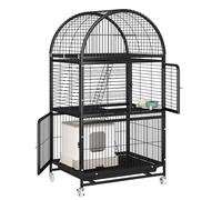 Cage robuste pour chat et chien avec double porte, serrures et roues verrouillables - Grande caisse intérieur/extérieur, design à trois niveaux, 79 x 63 x 145 cm