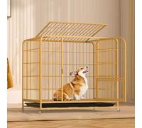 Cage robuste pour chiens de taille moyenne à grande - Niche roulante avec double porte, plateaux amovibles, ouverture sur le dessus