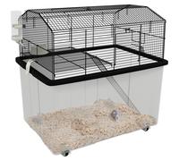 Cage Rongeur Hamster 2 Étages - Roulettes, Plateforme, Échelle, Accessoires - Pp Transparent Acier Noir