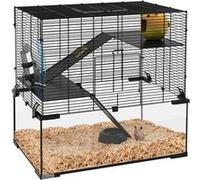 PawHut Cage Hamster, Cage Rongeur, 3 Niveaux avec Roue, rampes, maisonnette, Abreuvoir, mangeoire, 60L x 40l x 54,5H cm, Noir