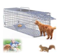 Cage Trappe Chat Errants 32 inch, Piege A Écureuils Animaux Pliables 1-13kg, Grands Pièges Vivants pour Chats Sauvages, Cochons D'terre, Lapins(Silver)