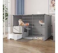 Cages D'intérieur For Chats For Petits Animaux, | Enclos amovible en métal for chats Avec bac à litière, échelle, échelle, hamac, bol(Grey,111x95x73cm)