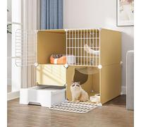 Cages D'intérieur For Chats For Petits Animaux, | Enclos amovible en métal for chats Avec bac à litière, échelle, échelle, hamac, bol(Yellow,75x49x73cm)