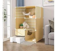 Cages D'intérieur For Chats For Petits Animaux, | Enclos amovible en métal for chats Avec bac à litière, échelle, échelle, hamac, bol(Yellow,75x49x109cm)