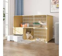 Cages D'intérieur For Chats For Petits Animaux, | Enclos amovible en métal for chats Avec bac à litière, échelle, échelle, hamac, bol(Yellow,111x49x73cm)