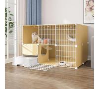 Cages D'intérieur For Chats For Petits Animaux, | Enclos amovible en métal for chats Avec bac à litière, échelle, échelle, hamac, bol(Yellow,111x95x73cm)