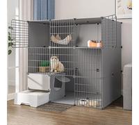 Cages D'intérieur for Chats for Petits Animaux, | Enclos amovible en métal for chats Avec bac à litière, échelle, échelle, hamac, bol(Grey,111x95x109cm)