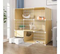 Cages D'intérieur For Chats For Petits Animaux, | Enclos amovible en métal for chats Avec bac à litière, échelle, échelle, hamac, bol(Yellow,111x49x109cm)