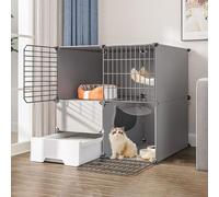 Cages D'intérieur For Chats For Petits Animaux, | Enclos amovible en métal for chats Avec bac à litière, échelle, échelle, hamac, bol(Grey,75x49x73cm)