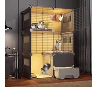 Cages d'intérieur pour Chat, enclos pour Chaton, chenil en métal Amovible, Villa pour Chat, Petite Maison pour Animaux, Caisse pour Chat assemblée par Bricolage (Couleur : Noir, Taille : 27