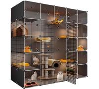 Cages d'intérieur pour chat - Grande maison pour chat avec bac à litière, design transparent, plateforme lestée double couche, assemblage facile
