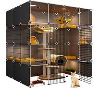 Cages d'intérieur pour chat - Grande maison pour chat avec bac à litière, design transparent, plateforme lestée double couche, assemblage facile