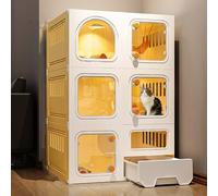 Cages d'intérieur pour chat, niche à 3 niveaux avec litière, villa et parc pour chat en résine et plastique, facile à assembler, grand espace d'exercice amovible, idéal pour 1 à 2 chats
