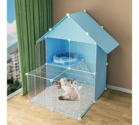 Cages d'intérieur pour Chats - Parc à Chat à Monter soi-même, Cage d'exercice avec Porte, enclos en Fil de Fer métallique pour Chatons, Lapins et Chinchillas (Bleu 75 * 75 * 109cm)