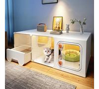 Cages For Chats D'intérieur Avec Bac À Litière, Maison For Chats À 1 Niveau, Patio Simple For Chats, Cages En Plastique Épais For Chats D'intérieur, Niche For Chats À Faire Soi-même, Meuble For Chats,