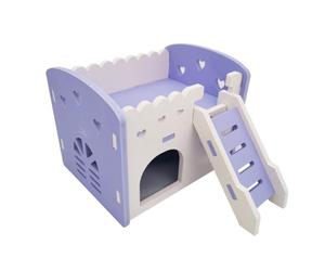Cages pour Animaux Hamster Hideout House Double Couches Ventilé Conception Cage Accessoires Golden Bear Villa Balcon Pet Supplies(Purple)